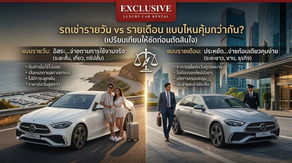 รถเช่ารายวัน vs รายเดือน แบบไหนคุ้มกว่ากัน? เปรียบเทียบให้ชัดก่อนตัดสินใจ